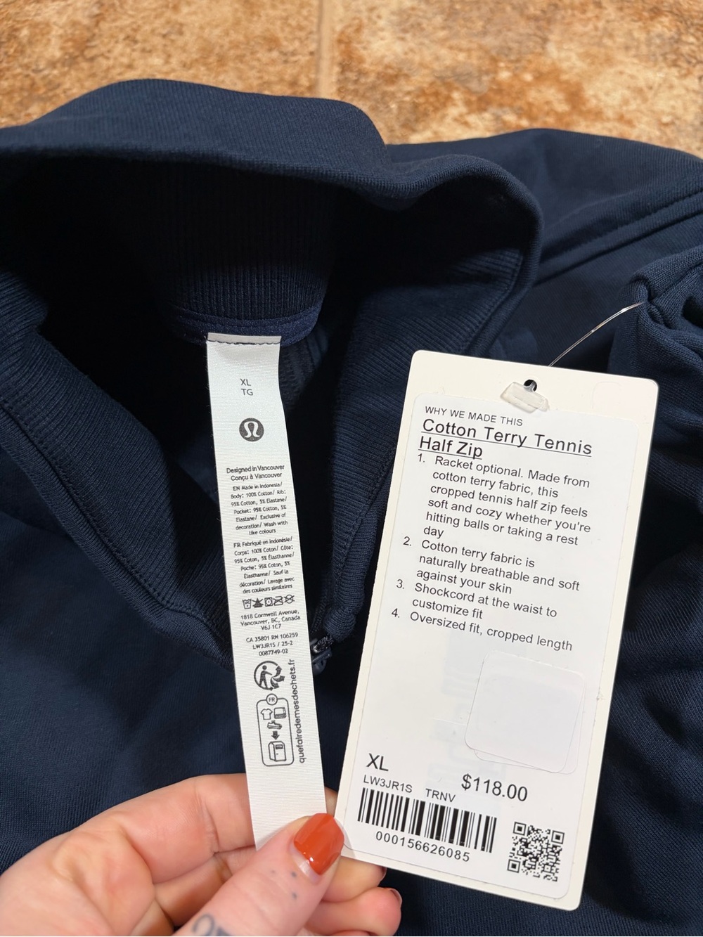 NWT Lululemon Cotton Terry Tennis Half Zip (True Navy) Size XL - Picture 5 of 10